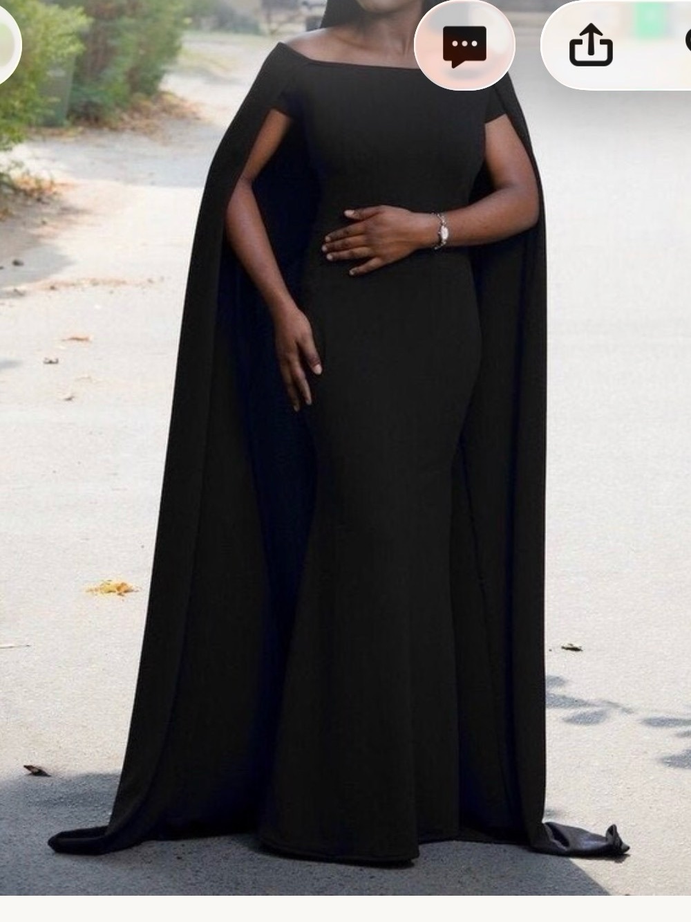 Elegant Blue Cape Evening Dress